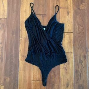 Anthropologie Piper & Sparrow Sexy Black Wrap Bodysuit Thong Size Medium Top